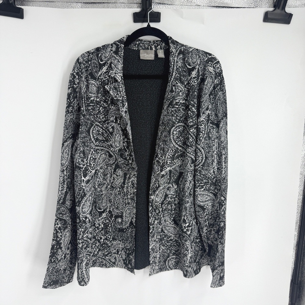 Travelers Collection by Chicos Paisley Blazer Jacket Black White 3 Stretchy XL